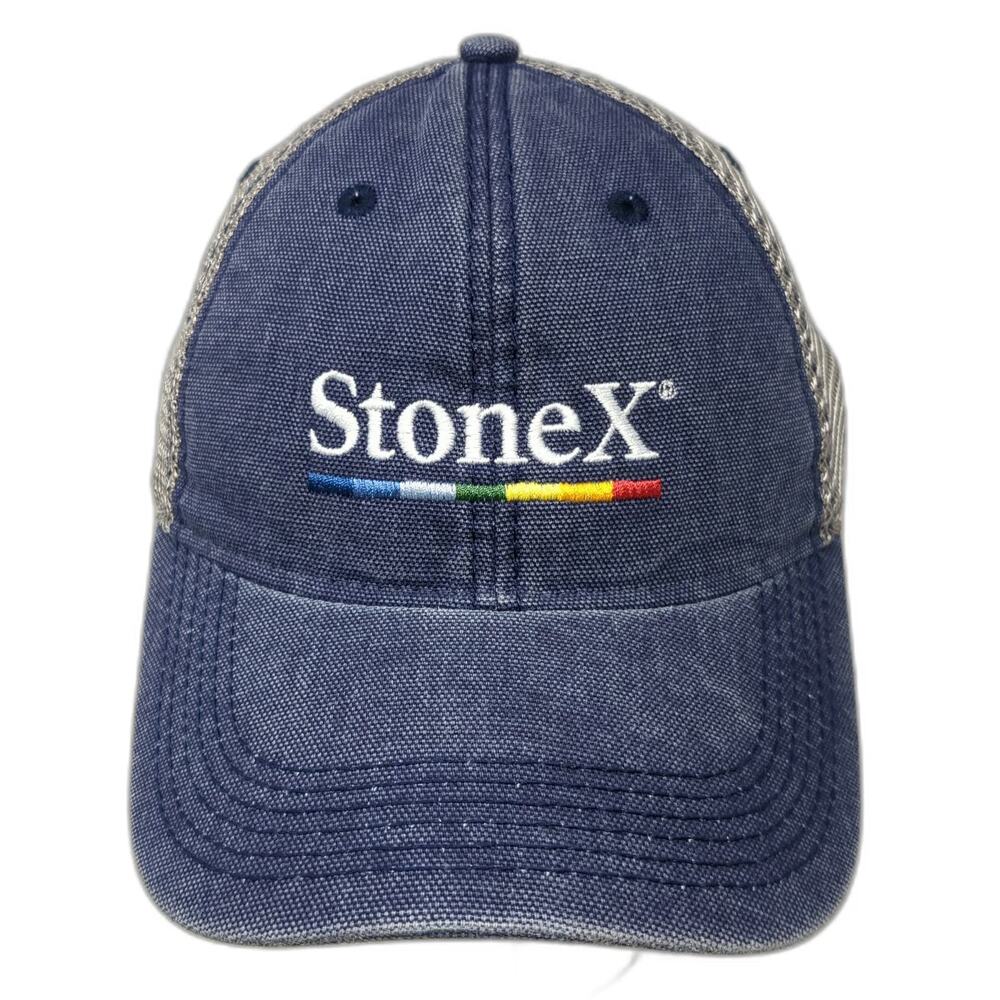 Legacy Trucker Hat Blue One Size StoneX Group Logo Mesh Back Snapback Athletic